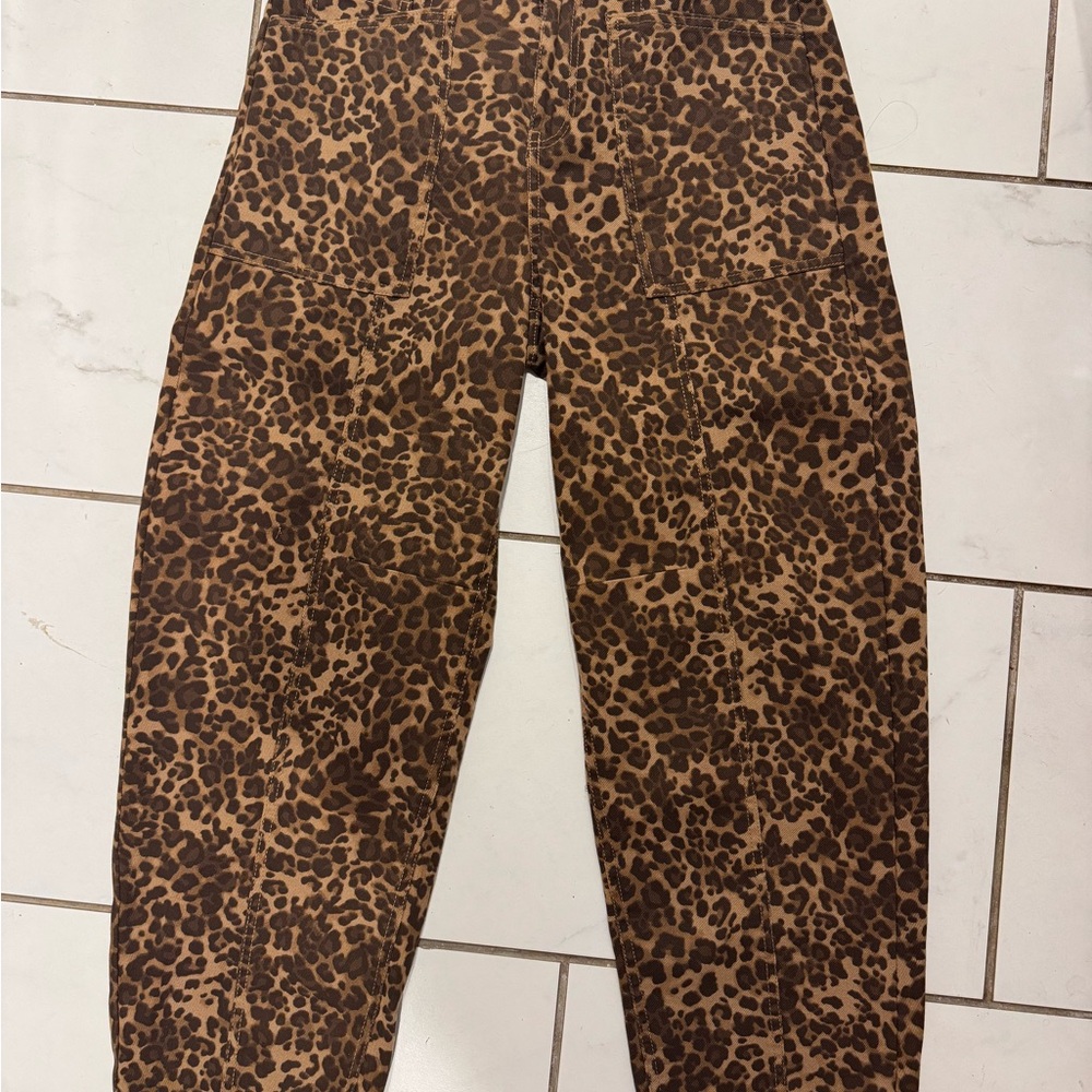 Leopard Print Barrel  Jeans for Women